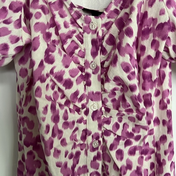 Who What Wear Pink Leopard Linen Blend Puff Sleeve Midi Dress - Picture 4 of 6